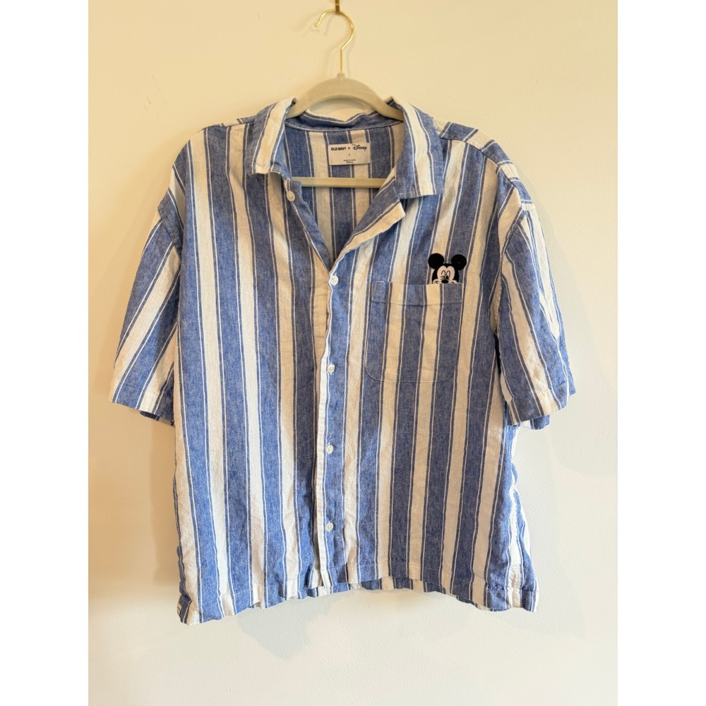 Old Navy x Disney Mickey Mouse Linen Blend Striped Button Down Shirt Mens L